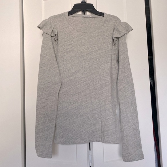 NWOT [Frame] Ruffled Shoulder Long-Sleeved Gray Shirt Women’s Size Medium - Picture 3 of 9
